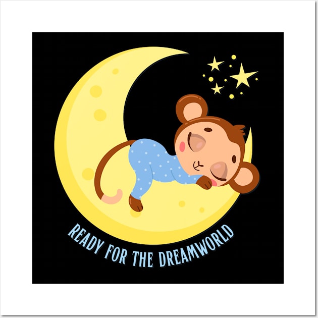 Ready for the dream world Hello little monkey in pajamas sleeping cute baby outfit Wall Art by BoogieCreates